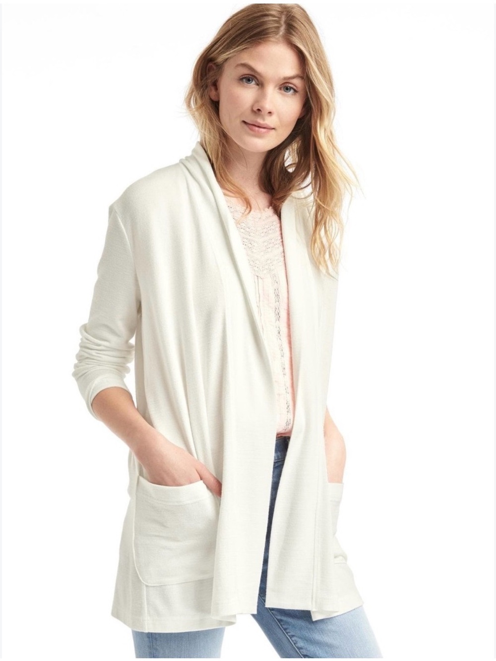 GAP Lightweight Open-Front Cream Cardigan